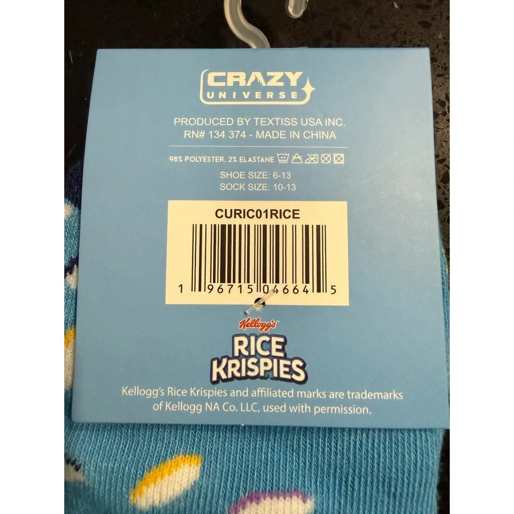 Kelloggs Rice Krispies Blue Novelty Crew Socks Adult‎ Shoe Size 6-13 CURIC01RICE